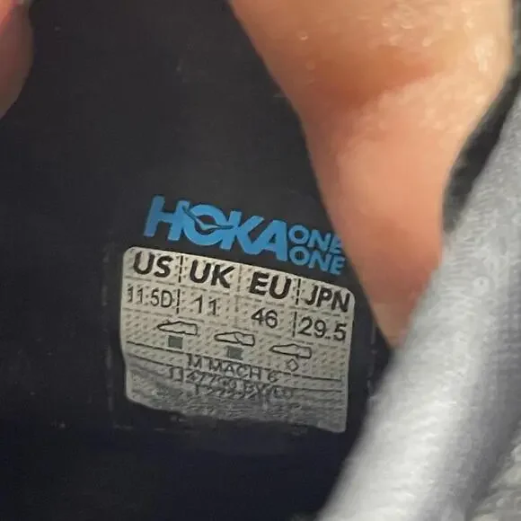 HOKA Mach 6 Running Shoes Mens Size 11.5 Black White Sneakers One One